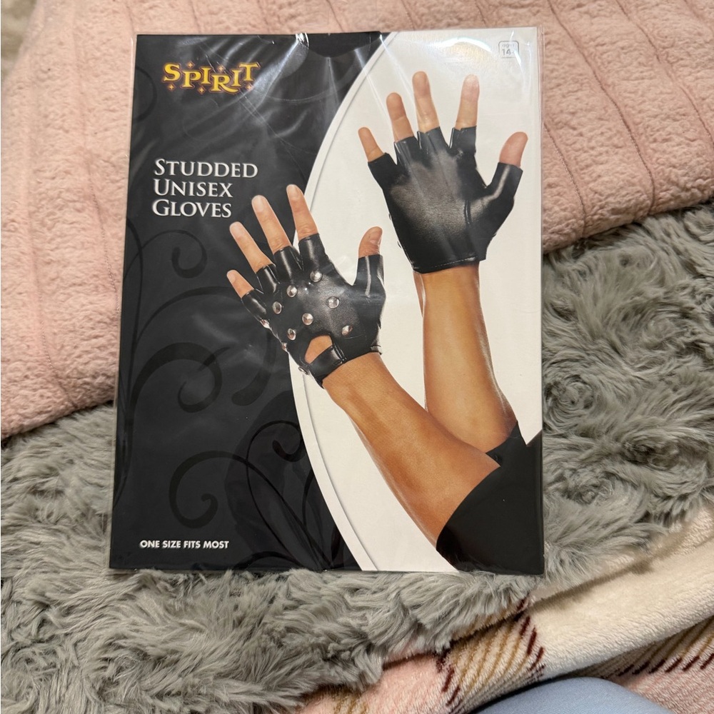 Spirit Halloween Black Fingerless Studded Gloves